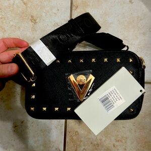 NRFB VALENTINO ORLANDI Studded, Double Zip Crossbody Camera Bag BLACK